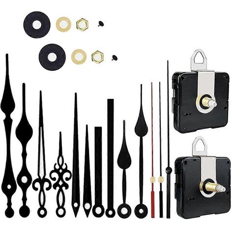 Kit de mécanisme d'horloge à quartz à axe long, silencieux et à aiguilles, pour la réparation ou le remplacement d'une horloge murale. (1/5)