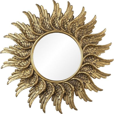 Grand Miroir Mural Décoratif Motif Ailes en Plastique Coloris Doré Diamètre 47 cm - PANGIVO (1/2)