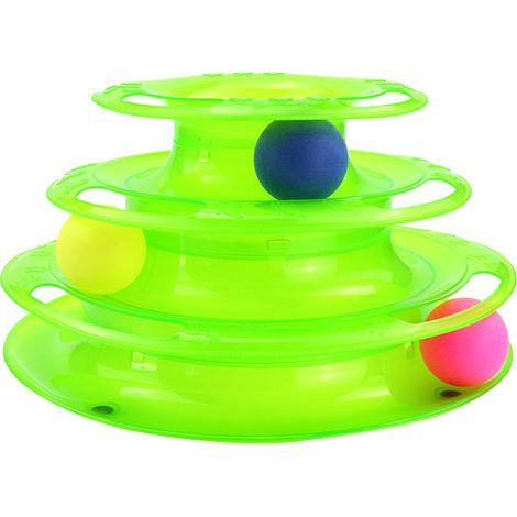 Jouet Chat/Chien Tour De 4 Pistes en cercle - 3Balles -3 Étages - Vert (1/5)