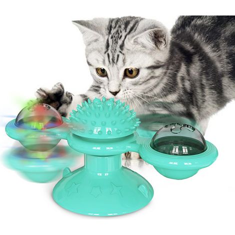 Jouets pour chats, jouet interactif pour chat, jouet tournant, jouet pour chat en forme de moulin à vent avec tourne-disque, jeu de chatouilles et de grattage (bleu) (1/5)