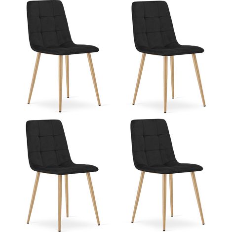 Set di 4 Sedie Kara in Velluto Nero con Gambe Effetto Legno (1/5)