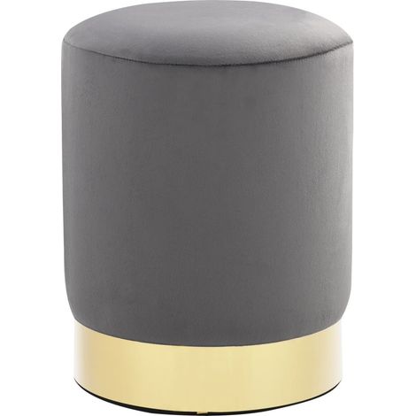 Tabouret bas design velours gris foncé et metal doré Sinza (1/4)