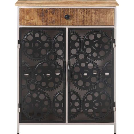 Buffet Commode Armoire Luxueux, pour Salon Chambre Entrée Cuisine, 60x35x75 cm Bois de manguier brut et fer OIB3063E (1/5)