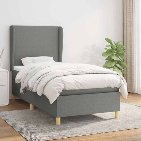 Cama box spring con colchón tela gris oscuro 90x190 cm (1/5)