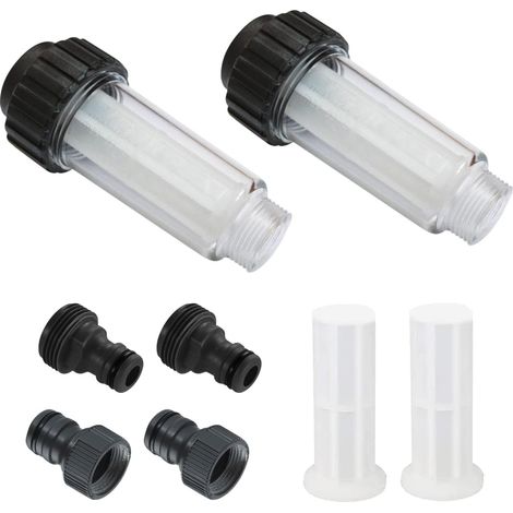 Wasserfilter für Gartenschlauch, 2 Stück 3/4 Zoll Wasservorfilter Wasserfilter-Set mit 4 Filterelementen & 2 Schnelladaptern für Hochdruckreiniger, Gartenpumpe