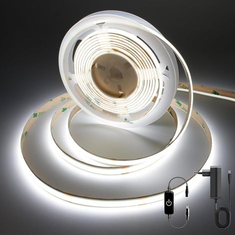 Ruban LED COB 3m,blanc froid 6000K,avec Alimentation 24V et Toucher Variateur,bande led Découpable,320 LED/M,CRI90,8mm de Large,Idéal pour Chambre,Cuisine,Armoires (1/5)