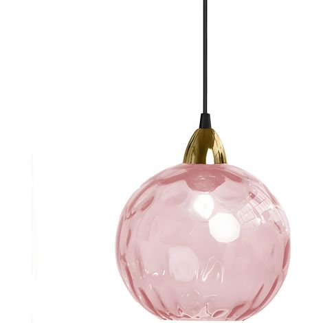 20cm/7.9'' Lampe à Suspension Sphérique Industrielle en Verre, Lampe de Plafond Suspendue E27, Finition Dorée et Abat-Jour en Verre Ondulé, Plafonnier Pour Salle à Manger (Rose, 20cm) (1/5)