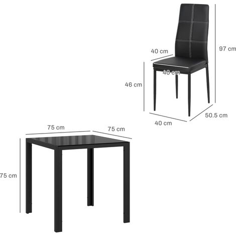 Ensemble de salle à manger, table et 2 chaises, ensemble gain de place, noir (1/5)