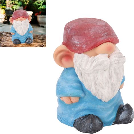Elfe nain gnome jardin salon balcon cour ornement décoratif artisanal bleu à sommet plat (1/5)