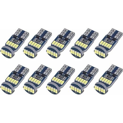 Paquete de 10 bombillas LED T10 W5W Canbus sin errores, 15SMD 4014, lámparas LED para coche, 194, 168, 2825, blanco 6000K, para iluminación interior, maletero, matrícula y luces de estacionamiento, 12 (1/4)