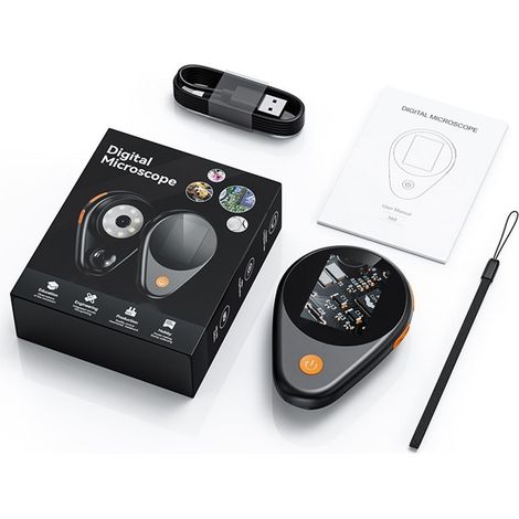 Microscope électronique Portable, écran couleur IPS 2 pouces, 500X, 8 lumières LED intégrées, Kits d'expérimentation scientifique, noir (1/5)