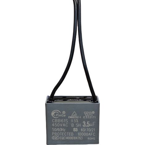 Fünf Hochleistungs-Anlaufkondensatoren vom Typ CBB61 3,5 µF 450 V mit Anschlussdrähten, speziell für Küchenabzugshauben entwickelt, 50 mm Durchmesser, beständig gegen Temperaturen bis zu 85 ℃. (1/5)