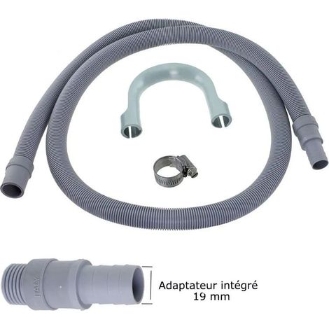 Rallonge de tuyau de vidange 2500mm – Raccord intégré 19-22mm – Embouts droits pour lave-linge – Flexible durable