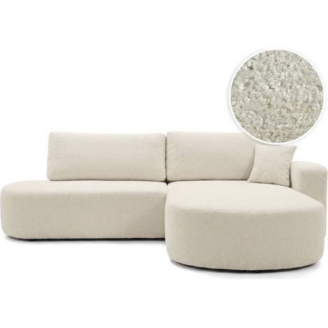 Canapé d'angle max réversible et convertible KIARA 5 places en tissu bouclette - Beige (1/5)