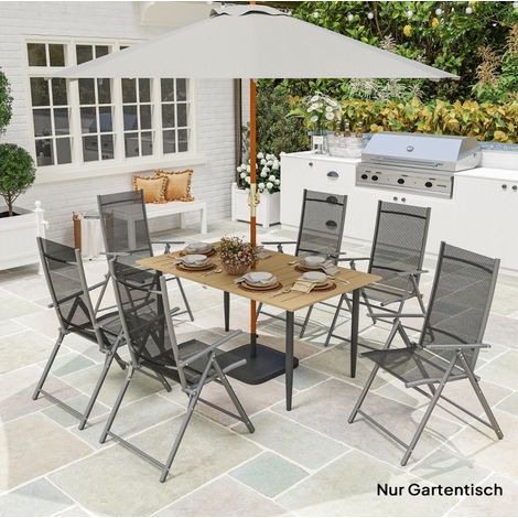Gartentisch 150 x 90 cm aus Stahl, mit Sonnenschirmloch, braun HAVRYA (1/5)