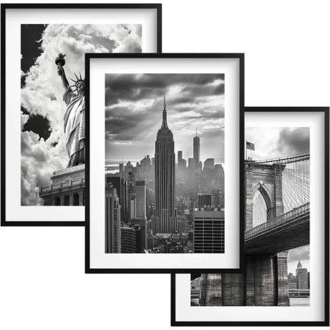 Ensemble d'affiches murales en noir et blanc avec cadres pour le bureau à New York (1/5)