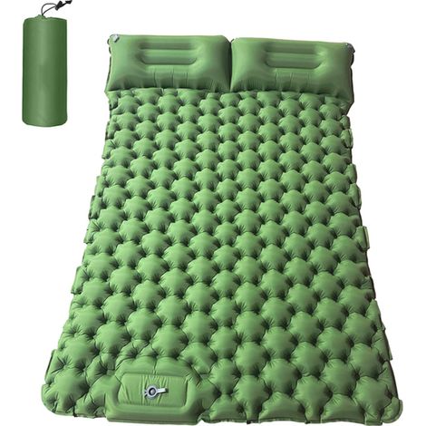 Matelas de camping double auto-gonflant ultra épais pour 2 personnes avec oreiller intégré et pompe à pied. (1/5)