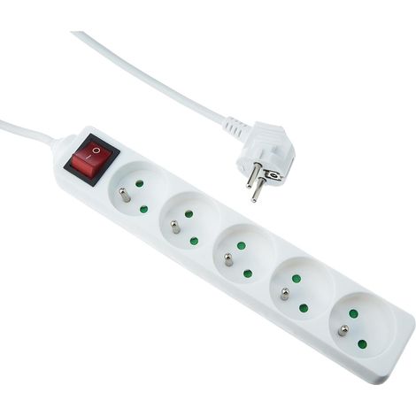 Multiprise électrique 5 prises avec interrupteur, 5P/16A/3G1mm², blanc, protection enfant – DELKEVIC