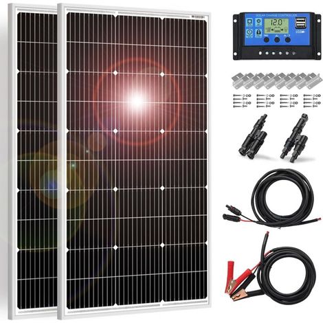 2PC Panneau Solaire 100W 18V Photovoltaïque Monocristallin 200W pour charger la Batterie 12V (1/4)