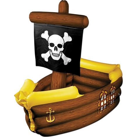 Glacière gonflable en forme de bateau pirate, seau à glace gonflable grande capacité, décoration sur le thème des pirates pour les fêtes d'été à la piscine, à la plage, les anniversaires et les rassem