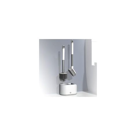 Brosse de toilette en silicone avec support, inox, 2-en-1, mural et debout –