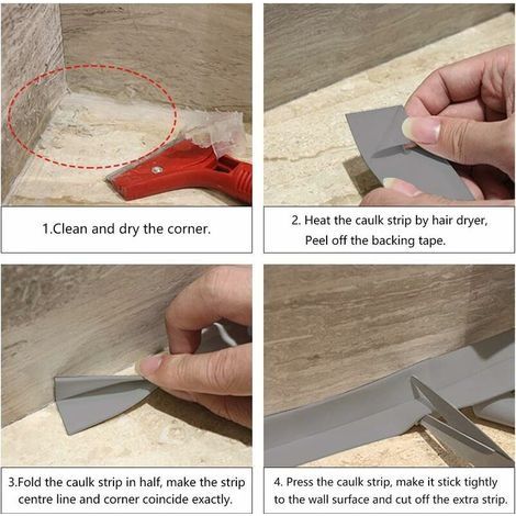 Dichtungsband, Silikon-Dichtungsband für Badezimmer, grau, selbstklebend, PE-Badewannenband, für Küchenecken, 38 mm, 3,2 m - (2er-Pack) (1/2)