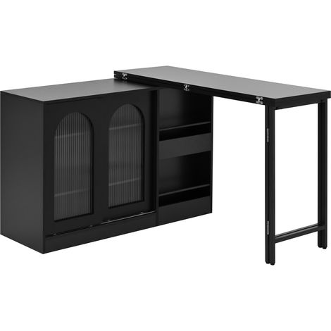 Table de bar extensible avec rangement et plateau pivotant 360°, noir