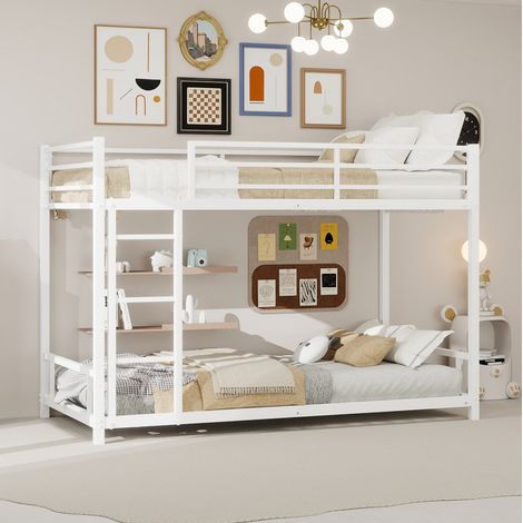 lit superposé enfants métal blanc 90x190 cm sécurisé OKMYHOME (1/5)