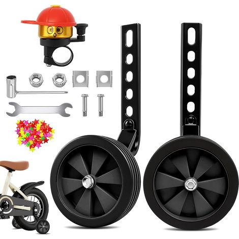 Stabilisateurs de Vélo pour Enfants, Une Paire Général Roulette Velo, Réglable Stabilisateur Roues de Vélo, Roues Stabilisatrices Convient aux Vélos de 12, 14, 16, 18, 20 Pouces (noir) (1/5)