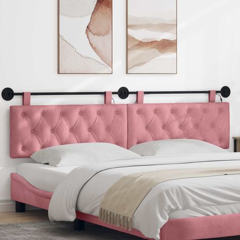 Tête de lit suspendue LED en velours rose, lot de 2, 210 x 55 x 7 cm - PANGIVO (1/5)