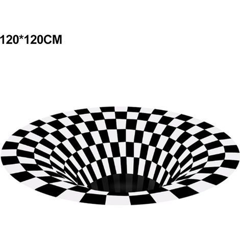 Tapis rond noir blanc grille 3D vortex antidérapant salle de bain chambre couloir tapis de sol moderne (1/5)