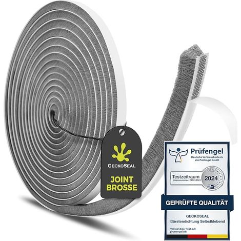 Joint Brosse 9 mm x 9 mm, Joint Porte Coulissante Autocollante, Anti-poussière, Anti-vent, Réduction du Bruit, Joint Fenetre Coulissante Portes, Fenêtres- Gris (1/5)