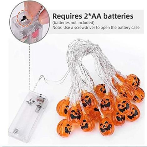 Guirlande Lumineuse Citrouille - 20 LED Blanc Chaud - Décoration Halloween Extérieur Intérieur - Fonctionne Sur Piles AA - 1 Pièce