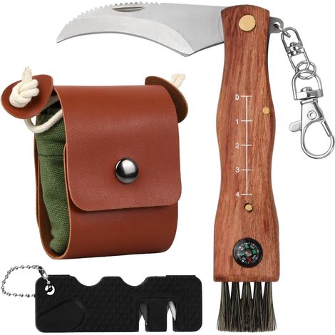 Mushroom Knife with Brush and Canvas Bag - Stainless Steel Folding Knife (Green) (1/5)