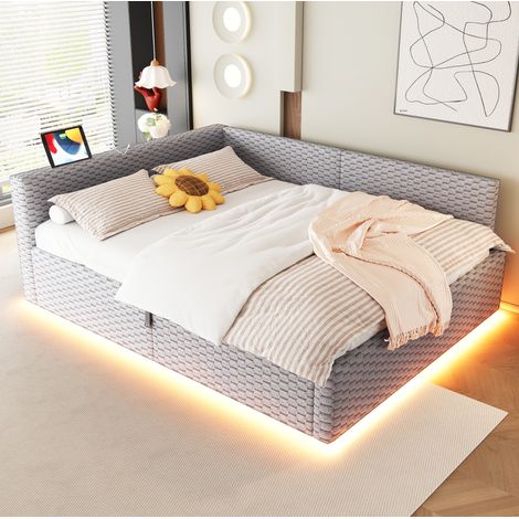 MEUBLIV Bettgestell 140x200 cm Grau – mit LED, USB-C und Stauraum, ohne Matratze (1/5)