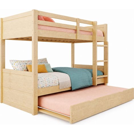 CHICFURN Lit superposé en bois 90 x 200 cm avec lit gigogne, transformable en deux lits simples, échelle droite, barrières de sécurité et sommier à lattes (1/5)
