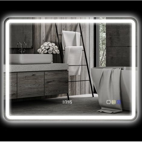 Miroir de salle de bain LED 90 x 70 cm, Bluetooth, anti-buée, argent (1/5)