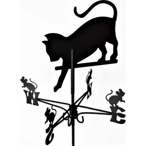 Traditional Weathervane Cat Chasing Mouse - Steel - L39 x W39 x H80 cm - Black