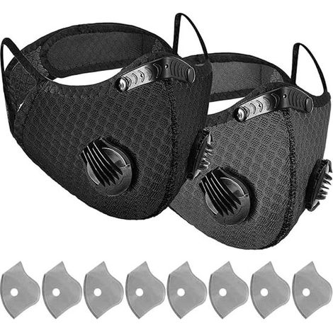 Masque respiratoire réutilisable 2 pièces - Avec filtres à charbon actif contre la poussière et la pollution - Idéal pour le travail du bois et la tonte de pelouse - Noir et gris (1/2)