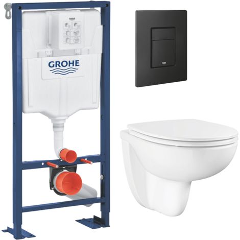 Paquete de montaje independiente GROHE Solido + cuenco colgante sin reborde con asiento cerámico Bau + placa de control negro mate (1/4)