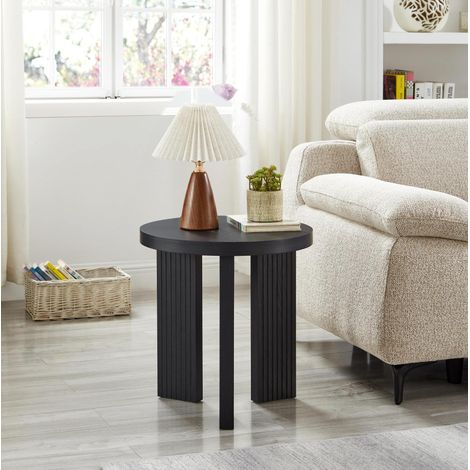Table d'appoint ronde 44,5x44,5x45 cm en MDF noir, design rainuré, gain de place – MEUBLIV (1/5)