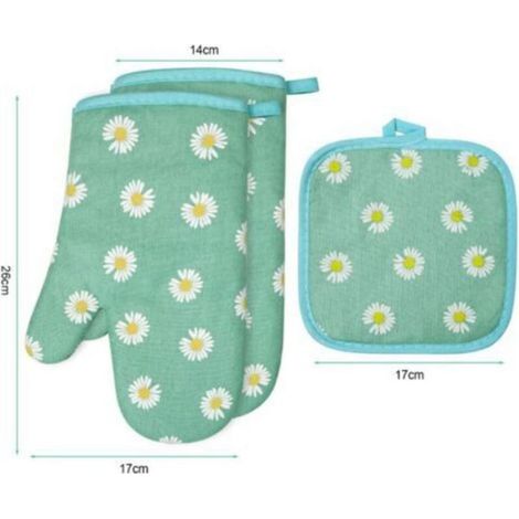 Gants de Four, 1 Paire Gants de Cuisine Coton avec 2 Maniques Cuisine, Lavable Gant Cuisine Four, Gants de Cuisine Antidérapants, G (1/5)