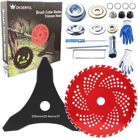 Lame en carbure de tungstène 9" x 36 dents et lame de débroussailleuse 3 dents, lame de désherbage en métal avec kit d'adaptateur universel pour manche de 2,5"