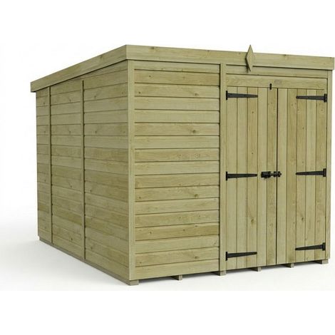 7ft x 10ft Pent Garden Shed Double Door No Windows - Pressure Treated Timber - L213 x W305 x H210 cm - Natural