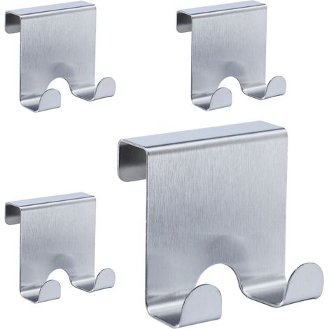 Ganchos Dobles Puerta Set 8, Acero Inoxidable, Colgantes, Pasillo, Dormitorio, Baño, 6,5 x 7 x 5 cm, Plateado