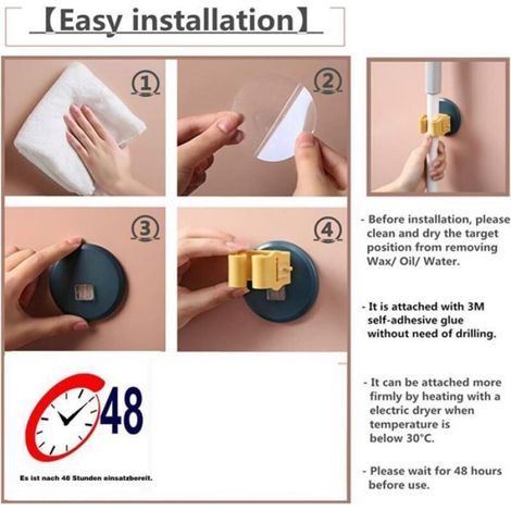 Porte-balai mural auto-adhésif 3 en 1 – rangement outils multifonction (Bleu) (1/4)