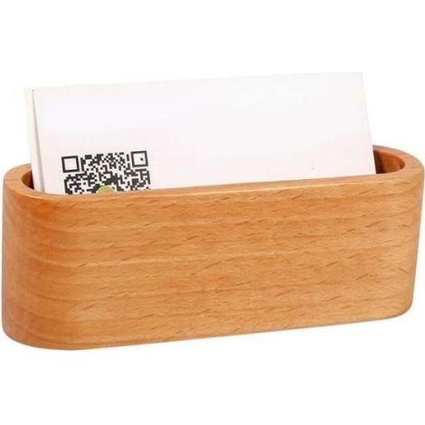 Support De Cartes De Visite En Bois Naturel - Design Vertical Avec Fente D’Insertion - Pour Bureau Ou Réception - 1 Pièce (1/3)