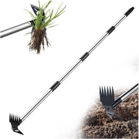 Extracteur De Mauvaises Herbes - Manche 150 Cm - Râteau Et Binette 2 En 1 - Pour Jardin Pelouse Terrasse - 1 Pièce (1/4)