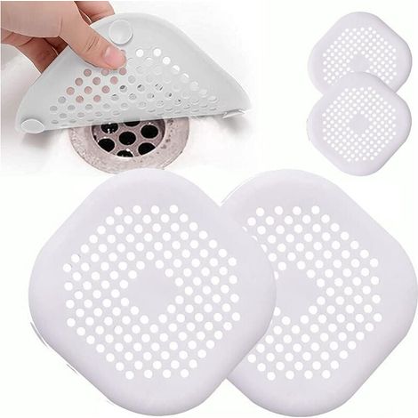 Lot de 4 protections de drain en silicone avec ventouse pour évier de cuisine et de salle de bain, blanc (1/4)