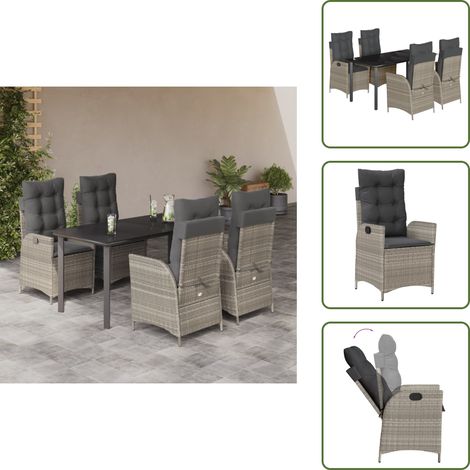 Garten-Relaxsessel - vidaXL 5-tlg. Garten-Essgruppe mit Kissen Hellgrau Poly Rattan - Sitzkissen (1/5)